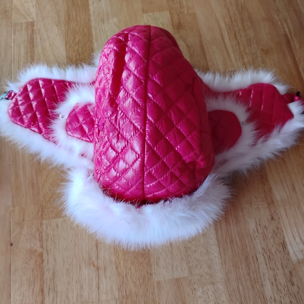 Trapper Quilted Pink  Hat with White Faux-Fur Trim